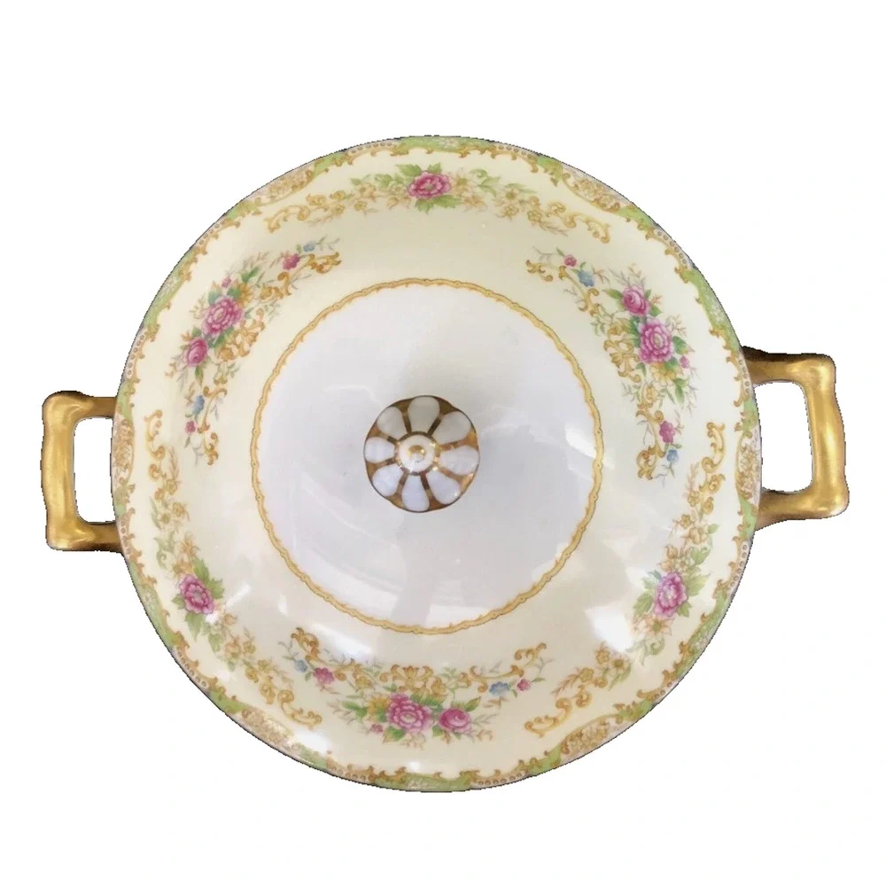 Vintage Noritake Japan Covered Serving Bowl Floral Gold 11.5” (1918-1921) N44